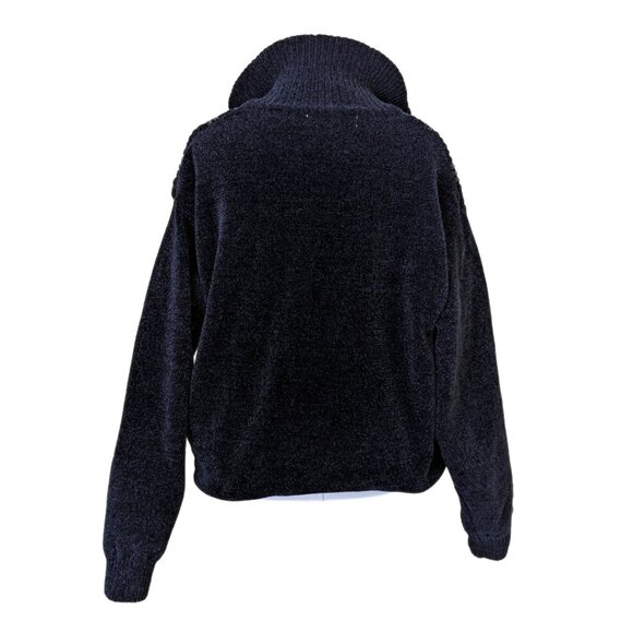 Retro Grandpa Sweater Cardigan Zip Up Velour Collared Navy Blue Size L Mens - Picture 7 of 13